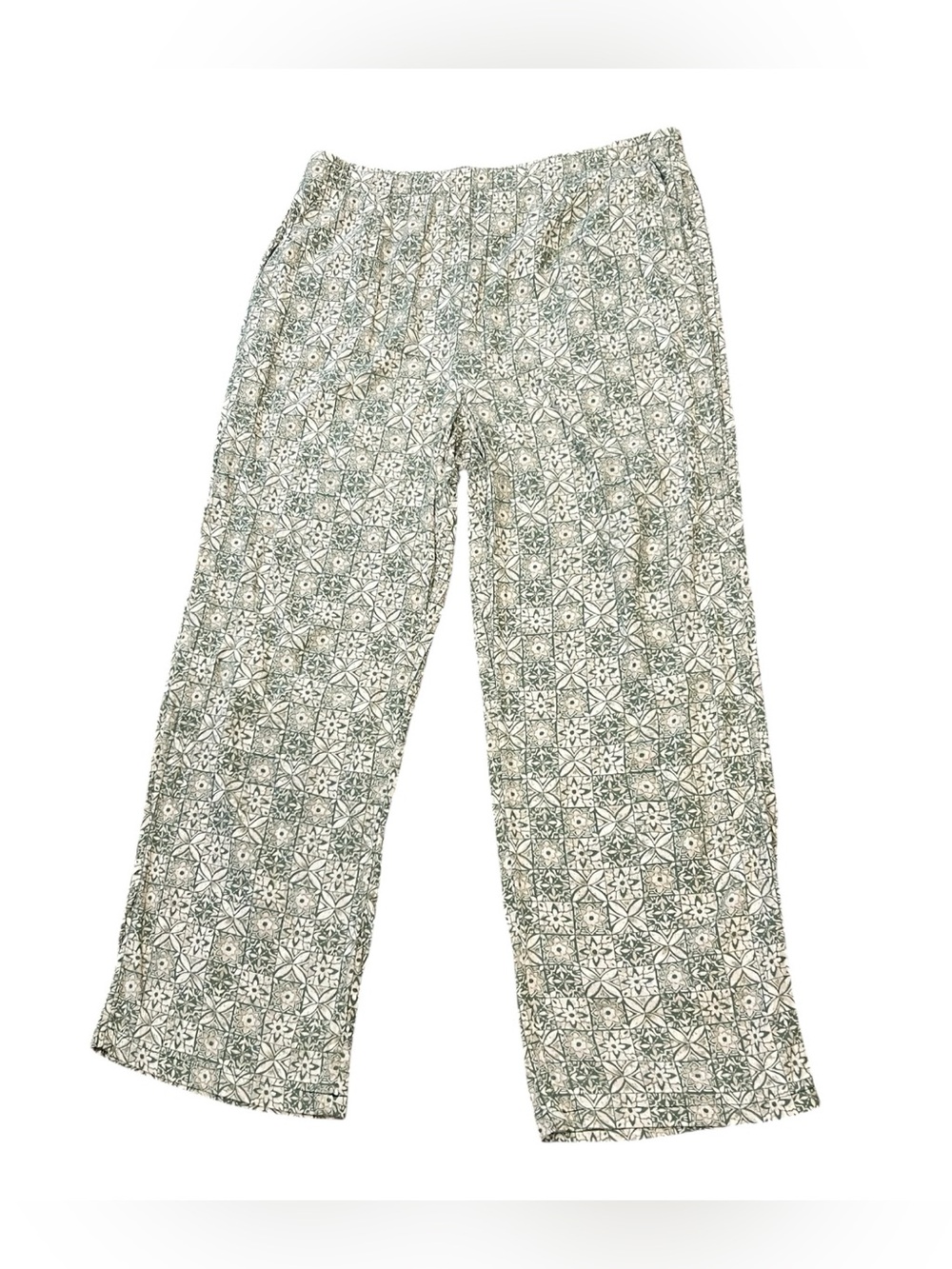 Appleseed's Geometric Printed Wide-Leg Breezy Pants Sage & Cream Large High Rise